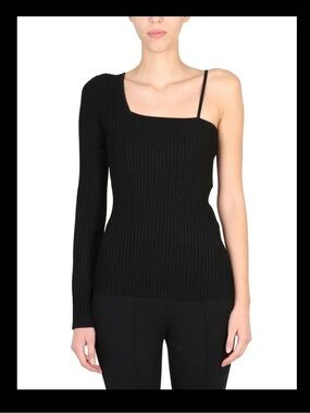 Helmut Lang black asymmetrical knit top. Size M. NWT